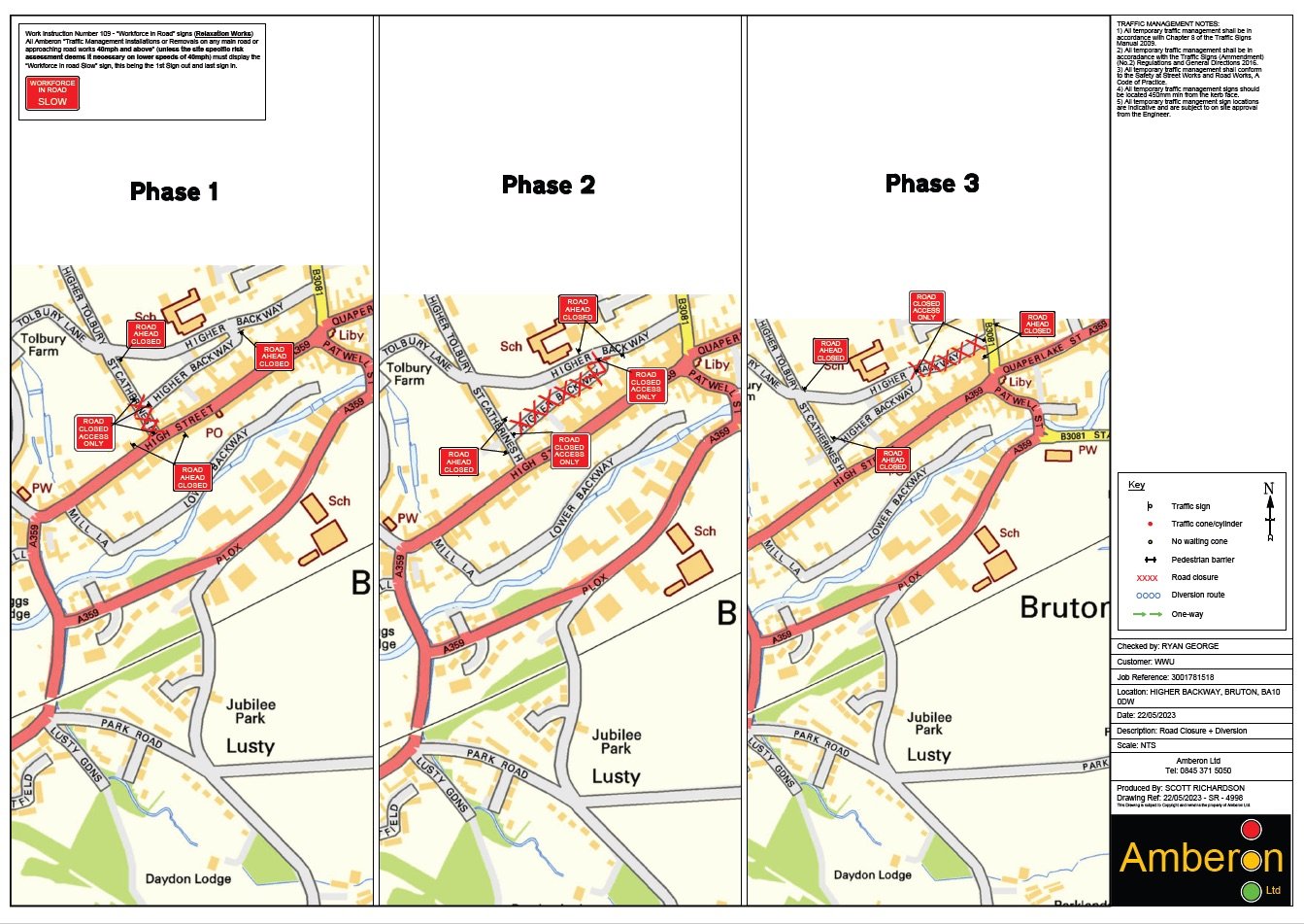 Road closures in St Catherines Hill and Higher Backway areas Bruton